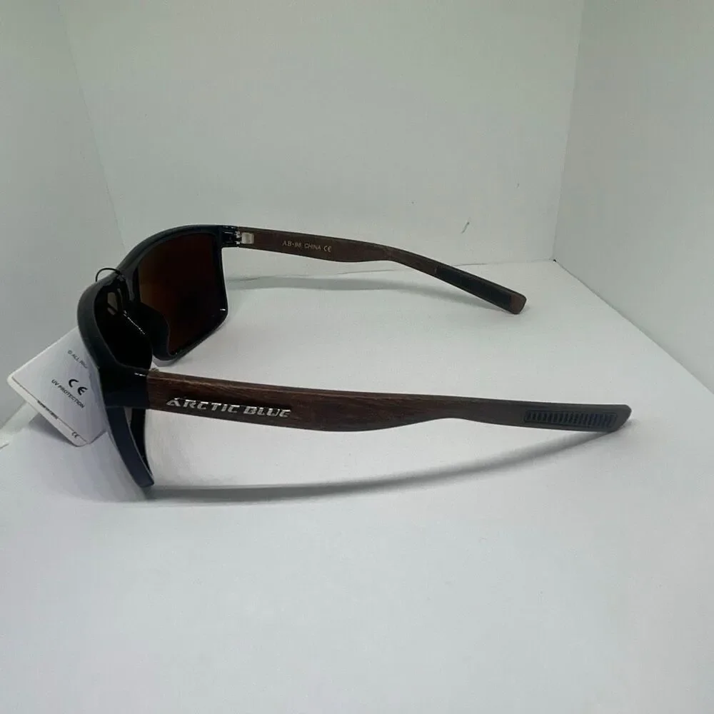 Arctic Blue Shield Wrap Sunglasses – Mirrored Blue Lens UV Protection Wood Print
